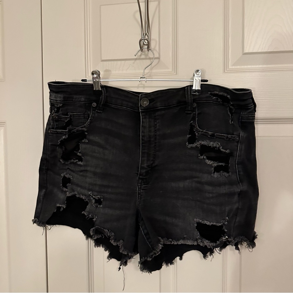 Lightly Worn American Eagle Outfitters Distressed Black Hi Rise Shortie Shorts